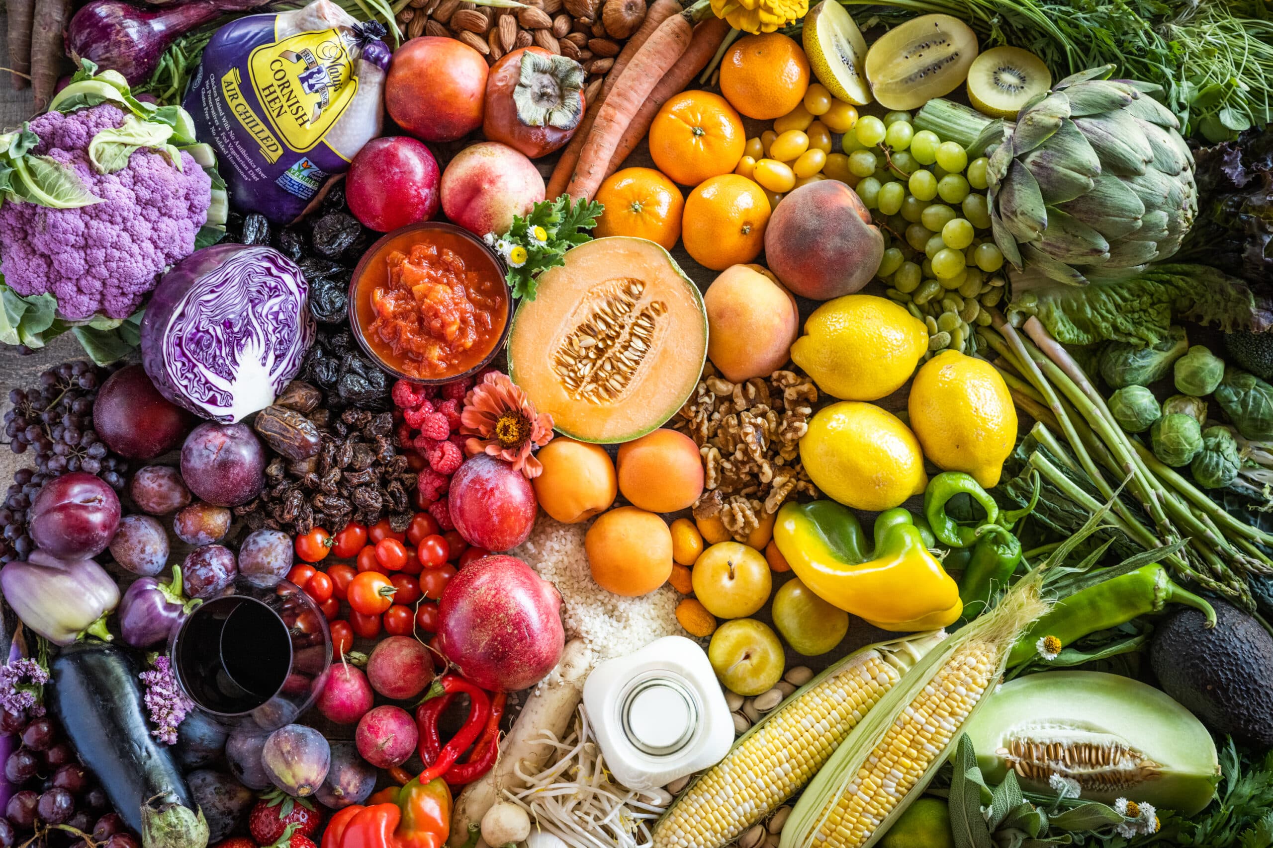 a flat lay showing some of the 300+ crops grown in California's Central Valley
