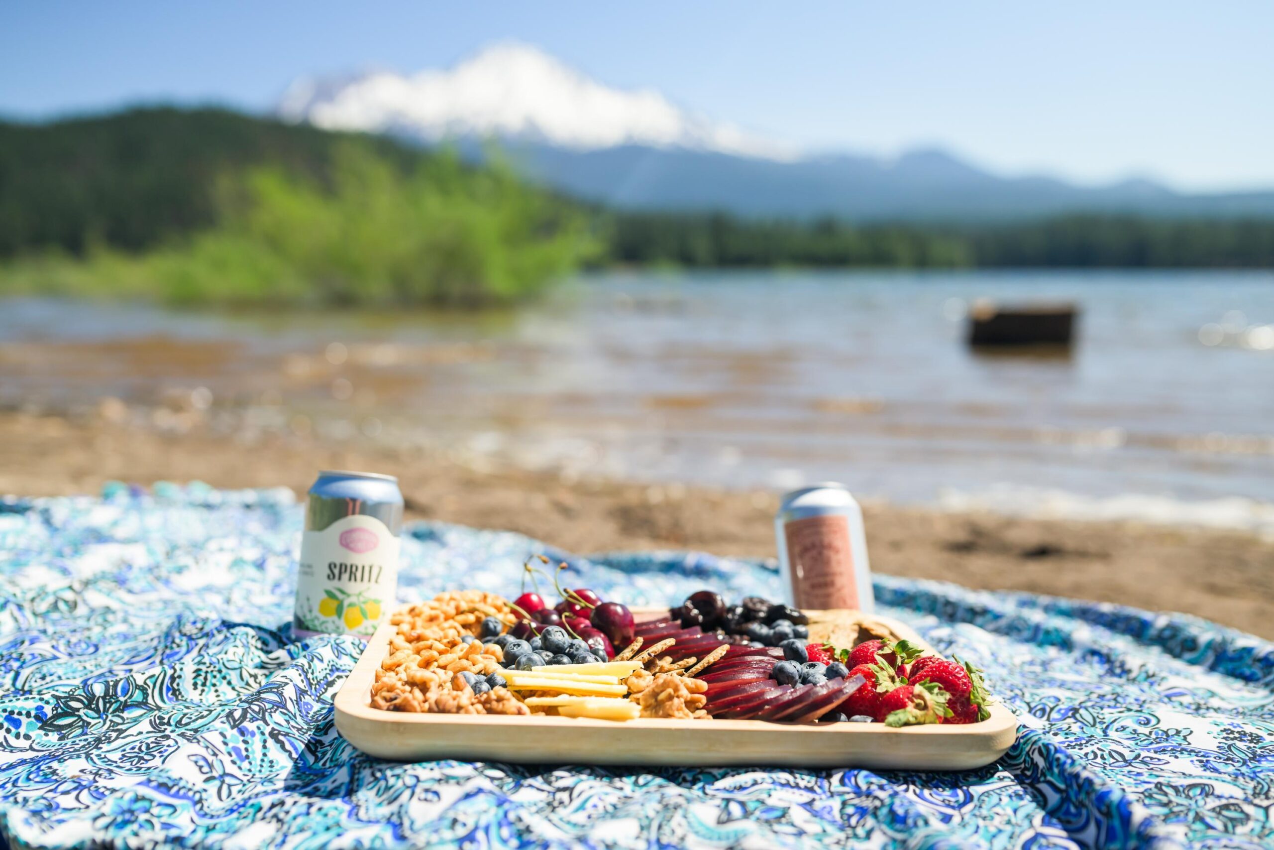 Picnic by a lake for Northern California glamping and camping