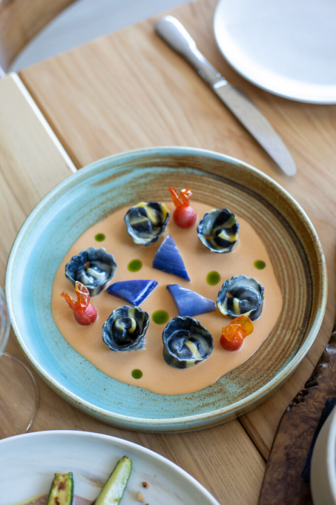 blue ravioli pasta at in bloom in paso