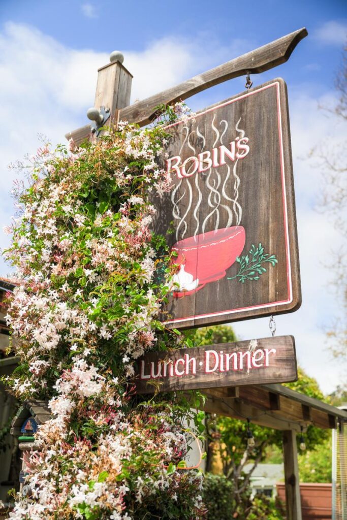 sign outside of Robin's restaurant in Cambria