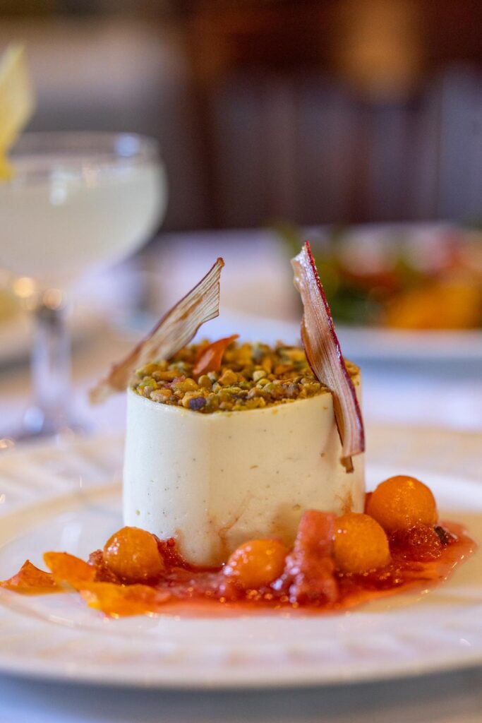 Mulvaney's B&L Pistachio cheesecake with candied rhubarb