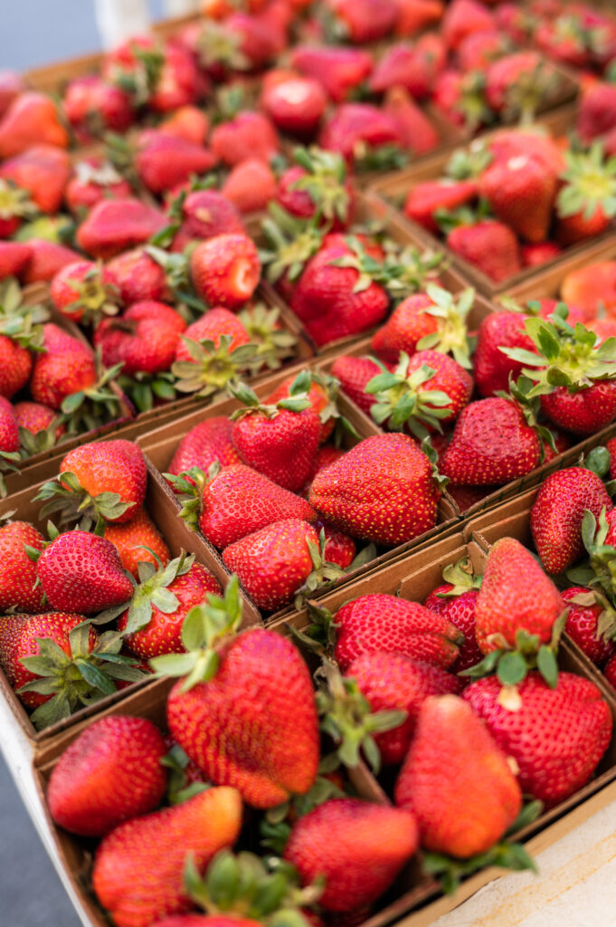 strawberries for sale at Santa Cruz Farmers Market