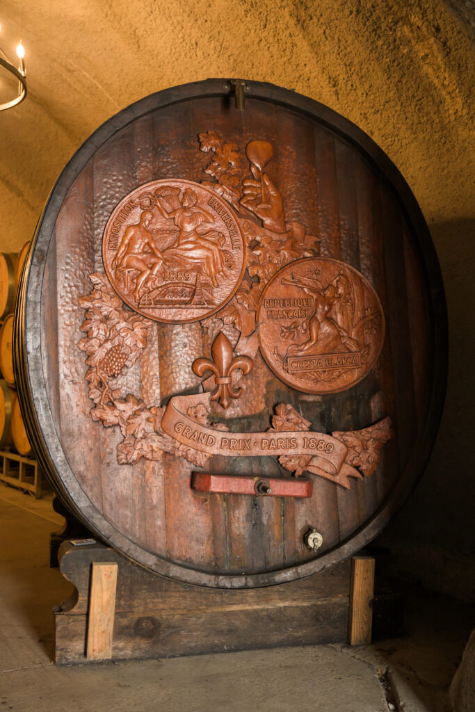 vintage decorate barrel in the wine caves at Wente Winery